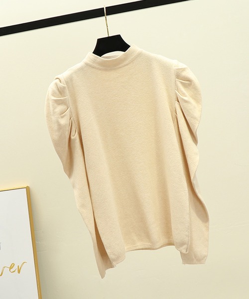 SMILE ORCHID(スマイルオーキッド)の「パフスリーブ&ハイネックニット(ニット/セーター・レディース・ホワイト/ブラック/ダークグリーン/ベージュ/ブラウン/ピンク/ブルー/マスタード・FREE)」の5枚目の写真