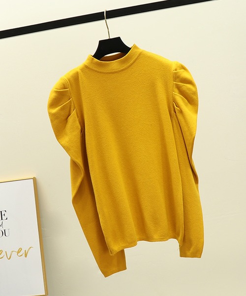 SMILE ORCHID(スマイルオーキッド)の「パフスリーブ&ハイネックニット(ニット/セーター・レディース・ホワイト/ブラック/ダークグリーン/ベージュ/ブラウン/ピンク/ブルー/マスタード・FREE)」の7枚目の写真