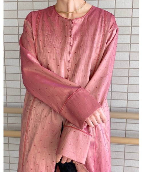 セール ノーカラーコート ジャケット アウター Ciaopanic チャオパニック のファッション Ciaopanic チャオパニック のノーカラーコート たまむしジャガードガウン Cpza0006 をセール価格で購入できます Ciaopanic たまむしジャガードガウン ノー