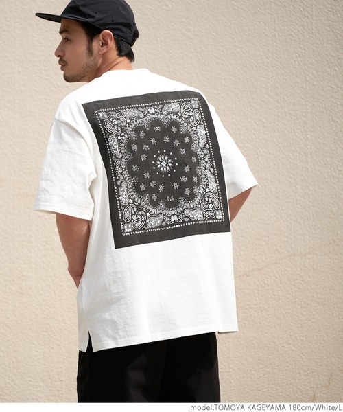 coca（coca）（コカ）の「ヘビーウェイトバックバンダナプリントTシャツ（Tシャツ/カットソー・メンズ・ホワイト/ベージュ・MEDIUM/LARGE）」の5枚目の写真