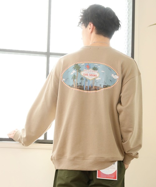 TopIsm(トップイズム)の「ワイドシルエット バックプリント スウェット(Tシャツ/カットソー・メンズ・ブラック/パープル/ネイビー/グレー/ベージュ系その他/ベージュ・M/L)」の1枚目の写真