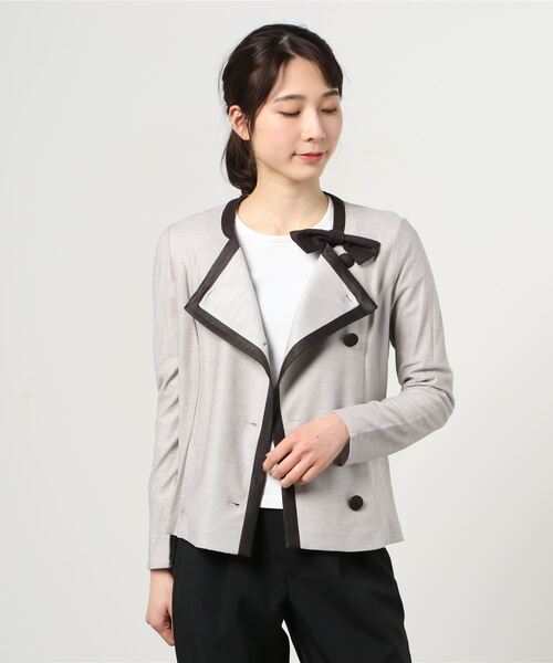 GGD（ジージーディー）の「HAVE A NICE TRIP / ハヴァナイストリップ　ウォッシャブルアサカラートリムカーデ（カーディガン/ボレロ・レディース・バーガンディー/サンドグレー/ベージュ/ピンク/ブラック・L/LL/M）」の2枚目の写真