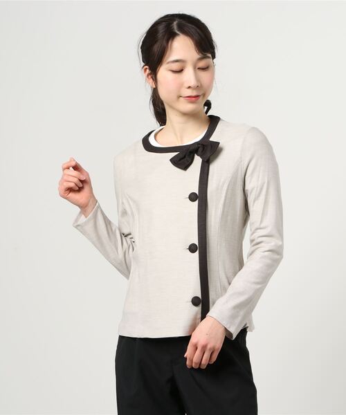 GGD（ジージーディー）の「HAVE A NICE TRIP / ハヴァナイストリップ　ウォッシャブルアサカラートリムカーデ（カーディガン/ボレロ・レディース・バーガンディー/サンドグレー/ベージュ/ピンク/ブラック・L/LL/M）」の3枚目の写真