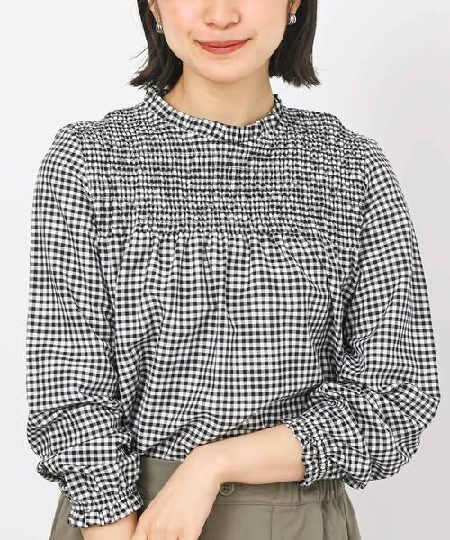 rps(アールピーエス)の「テンセル綿麻長袖スモッキングブラウス(シャツ/ブラウス・レディース・オフホワイト/ブルー/グレイッシュベージュ/チェック・M/フリー)」の16枚目の写真