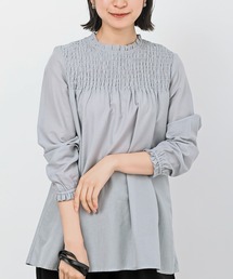 テンセル綿麻長袖スモッキングブラウス