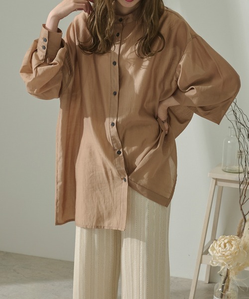Ambre Neige(アンブルネージュ)の「バルーン袖シアーシャツ/【WEB/EC限定商品】(シャツ/ブラウス・レディース・オリーブ/クリアブラウン/グレイッシュベージュ・FREE)」の2枚目の写真