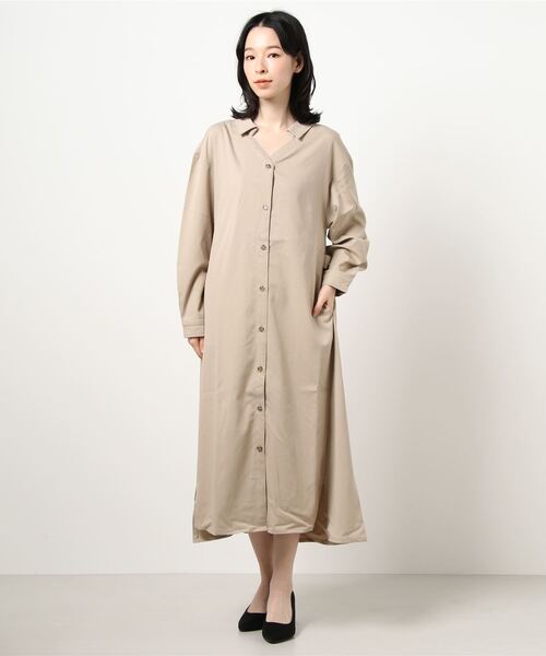 KOBE LETTUCE（コウベレタス）の「撥水＋撥油加工抜き衿デザインシャツワンピース（マタニティウェア/グッズ・レディース・オフホワイト/ブラック/ベージュ/パープル系その他・FREE）」の18枚目の写真