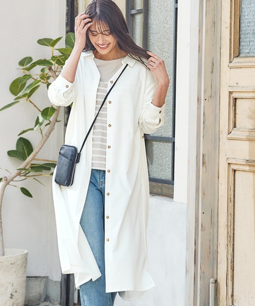 KOBE LETTUCE（コウベレタス）の「撥水＋撥油加工抜き衿デザインシャツワンピース（マタニティウェア/グッズ・レディース・オフホワイト/ブラック/ベージュ/パープル系その他・FREE）」の7枚目の写真