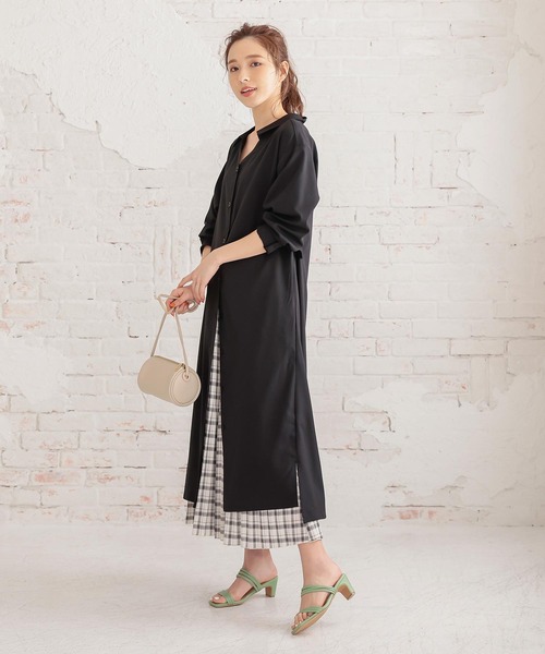 KOBE LETTUCE（コウベレタス）の「撥水＋撥油加工抜き衿デザインシャツワンピース（マタニティウェア/グッズ・レディース・オフホワイト/ブラック/ベージュ/パープル系その他・FREE）」の8枚目の写真