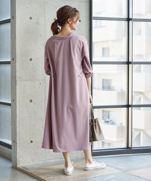 KOBE LETTUCE（コウベレタス）の「撥水＋撥油加工抜き衿デザインシャツワンピース（マタニティウェア/グッズ・レディース・オフホワイト/ブラック/ベージュ/パープル系その他・FREE）」の11枚目の写真