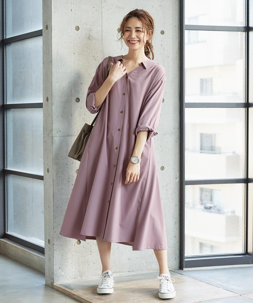 KOBE LETTUCE（コウベレタス）の「撥水＋撥油加工抜き衿デザインシャツワンピース（マタニティウェア/グッズ・レディース・オフホワイト/ブラック/ベージュ/パープル系その他・FREE）」の12枚目の写真