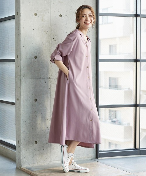 KOBE LETTUCE（コウベレタス）の「撥水＋撥油加工抜き衿デザインシャツワンピース（マタニティウェア/グッズ・レディース・オフホワイト/ブラック/ベージュ/パープル系その他・FREE）」の14枚目の写真