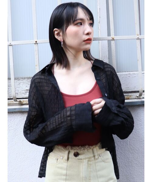 MURUA（ムルーア）の「マジョリカプリーツショートシャツ（シャツ/ブラウス・レディース・ホワイト/ブラック/ライトグリーン/パープル・FREE）」の14枚目の写真