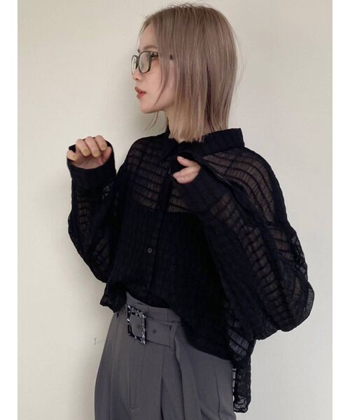 MURUA（ムルーア）の「マジョリカプリーツショートシャツ（シャツ/ブラウス・レディース・ホワイト/ブラック/ライトグリーン/パープル・FREE）」の16枚目の写真