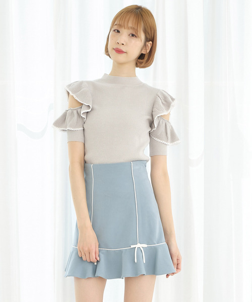 TITTY&CO.（ティティーアンドコー）の「ヘムフレアパイピングミニスカート（スカート・レディース・ライトグリーン/マルチ/グレー・SMALL/MEDIUM）」の12枚目の写真