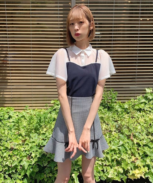 TITTY&CO.（ティティーアンドコー）の「ヘムフレアパイピングミニスカート（スカート・レディース・ライトグリーン/マルチ/グレー・SMALL/MEDIUM）」の5枚目の写真