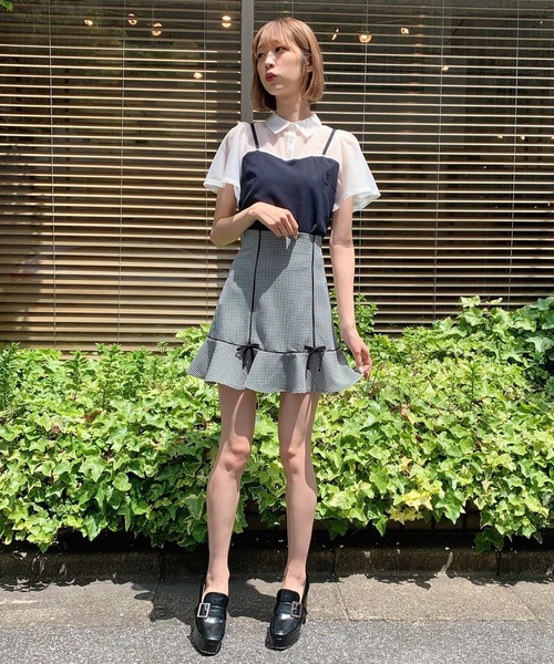 TITTY&CO.（ティティーアンドコー）の「ヘムフレアパイピングミニスカート（スカート・レディース・ライトグリーン/マルチ/グレー・SMALL/MEDIUM）」の6枚目の写真