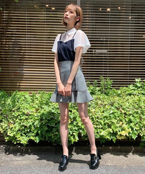 TITTY&CO.（ティティーアンドコー）の「ヘムフレアパイピングミニスカート（スカート・レディース・ライトグリーン/マルチ/グレー・SMALL/MEDIUM）」の7枚目の写真