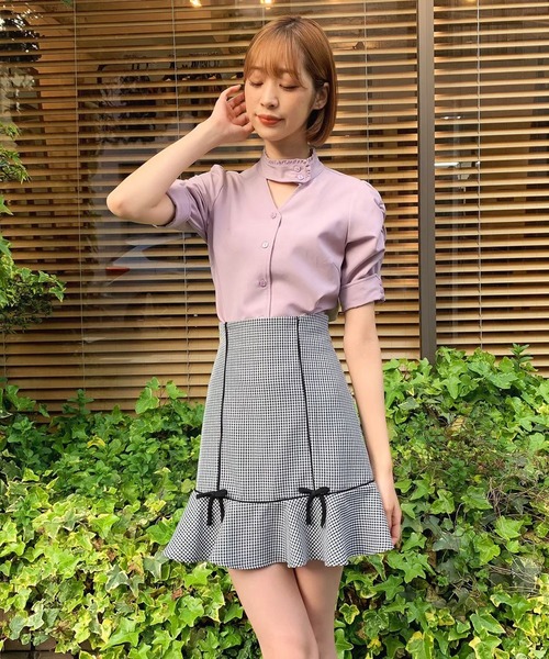 TITTY&CO.（ティティーアンドコー）の「ヘムフレアパイピングミニスカート（スカート・レディース・ライトグリーン/マルチ/グレー・SMALL/MEDIUM）」の8枚目の写真