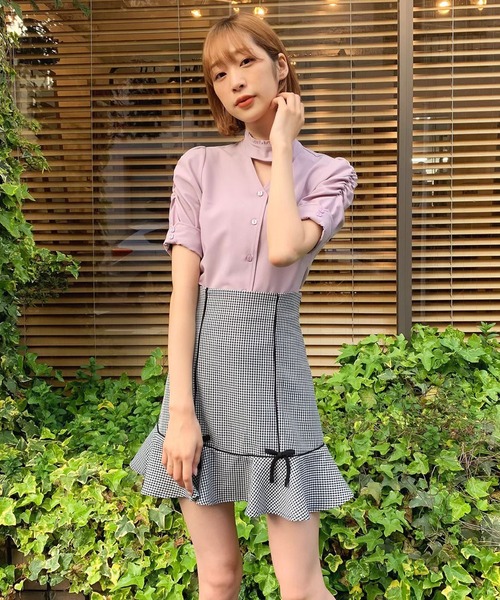 TITTY&CO.（ティティーアンドコー）の「ヘムフレアパイピングミニスカート（スカート・レディース・ライトグリーン/マルチ/グレー・SMALL/MEDIUM）」の10枚目の写真