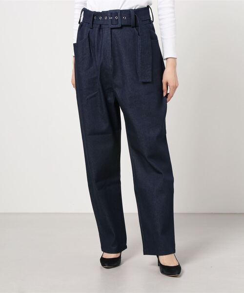 Figments(フィグメンツ)の「ベルテッドデニムパンツ(デニムパンツ・レディース・ブラック/インディゴブルー・FREE)」の4枚目の写真