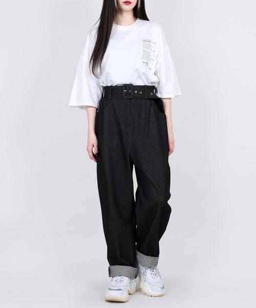 Figments(フィグメンツ)の「ベルテッドデニムパンツ(デニムパンツ・レディース・ブラック/インディゴブルー・FREE)」の20枚目の写真