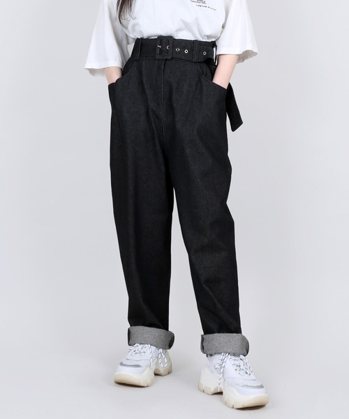 Figments(フィグメンツ)の「ベルテッドデニムパンツ(デニムパンツ・レディース・ブラック/インディゴブルー・FREE)」の21枚目の写真