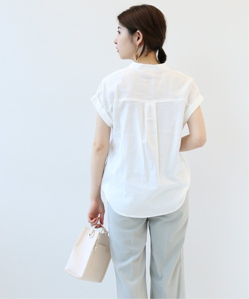 Simplicite（サンプリシテ）の「麻レーヨンバンドカラーブラウス◆（シャツ/ブラウス・レディース・ホワイト/ベージュ/ネイビー/オレンジ・FREE）」の11枚目の写真