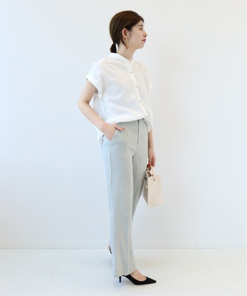 Simplicite（サンプリシテ）の「麻レーヨンバンドカラーブラウス◆（シャツ/ブラウス・レディース・ホワイト/ベージュ/ネイビー/オレンジ・FREE）」の5枚目の写真