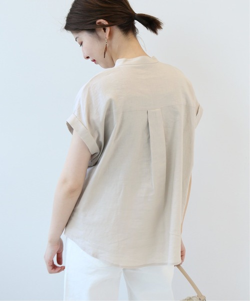 Simplicite（サンプリシテ）の「麻レーヨンバンドカラーブラウス◆（シャツ/ブラウス・レディース・ホワイト/ベージュ/ネイビー/オレンジ・FREE）」の18枚目の写真