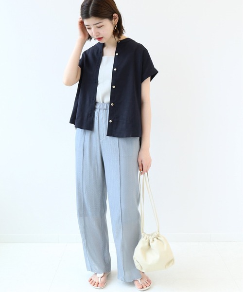 Simplicite（サンプリシテ）の「麻レーヨンバンドカラーブラウス◆（シャツ/ブラウス・レディース・ホワイト/ベージュ/ネイビー/オレンジ・FREE）」の13枚目の写真