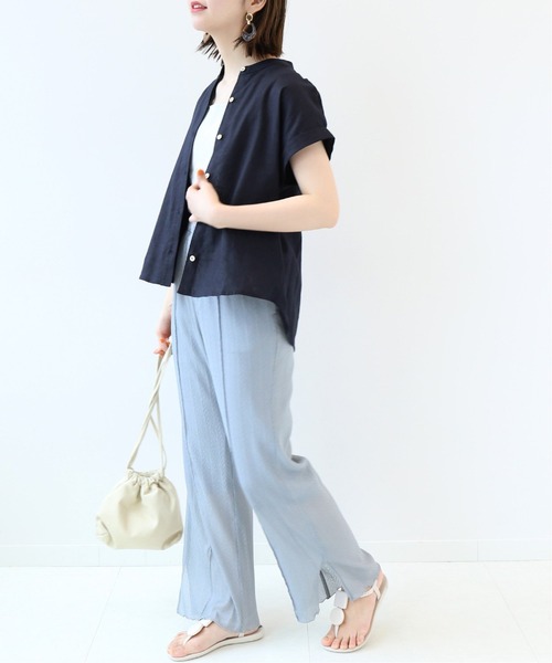 Simplicite（サンプリシテ）の「麻レーヨンバンドカラーブラウス◆（シャツ/ブラウス・レディース・ホワイト/ベージュ/ネイビー/オレンジ・FREE）」の19枚目の写真