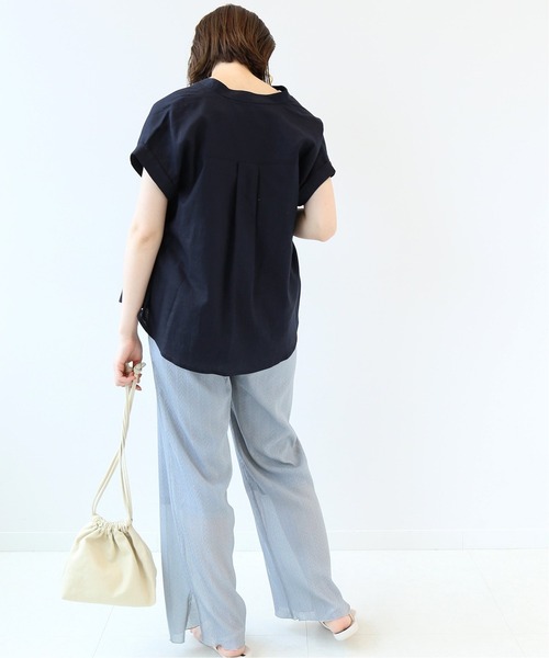 Simplicite（サンプリシテ）の「麻レーヨンバンドカラーブラウス◆（シャツ/ブラウス・レディース・ホワイト/ベージュ/ネイビー/オレンジ・FREE）」の7枚目の写真