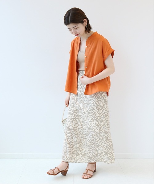 Simplicite（サンプリシテ）の「麻レーヨンバンドカラーブラウス◆（シャツ/ブラウス・レディース・ホワイト/ベージュ/ネイビー/オレンジ・FREE）」の14枚目の写真