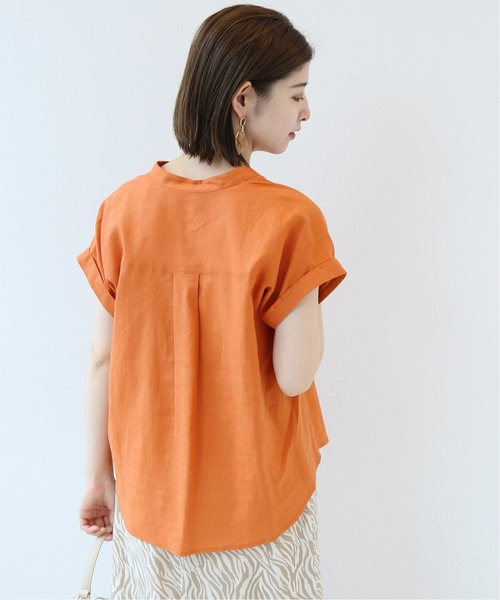 Simplicite（サンプリシテ）の「麻レーヨンバンドカラーブラウス◆（シャツ/ブラウス・レディース・ホワイト/ベージュ/ネイビー/オレンジ・FREE）」の8枚目の写真