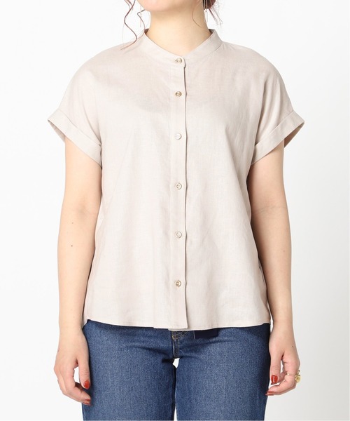 Simplicite（サンプリシテ）の「麻レーヨンバンドカラーブラウス◆（シャツ/ブラウス・レディース・ホワイト/ベージュ/ネイビー/オレンジ・FREE）」の10枚目の写真