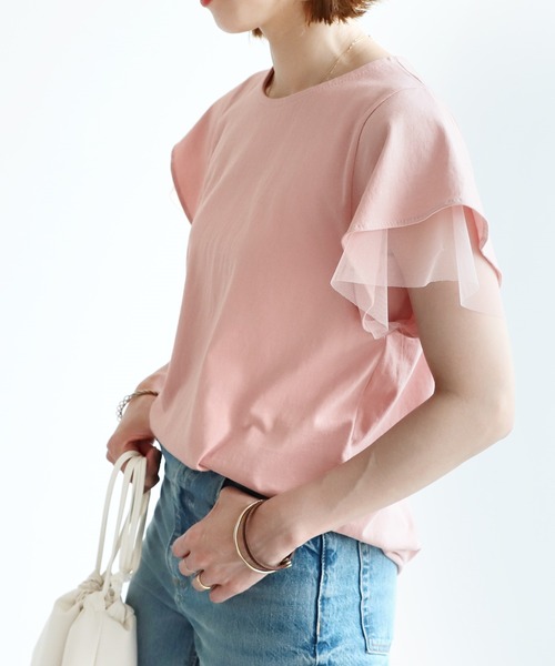 reca(レカ)の「チュール付フレアスリーブカットソー(Tシャツ/カットソー・レディース・ホワイト/ブラック/ピンク・FREE)」の3枚目の写真