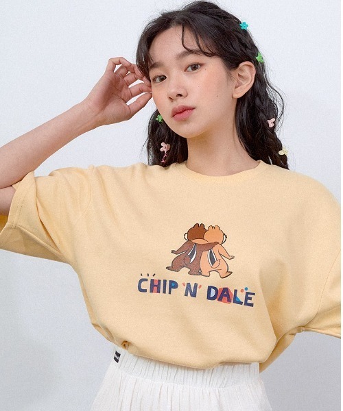 muahmuah（ムーアムーア）の「『muah muah/ムーアムーア×DISNEY/ディズニー』Chip and Dale Playmate T-shirt/チップ＆デール プレイメイト 半袖Tシャツ（Tシャツ/カットソー・レディース・イエロー/ホワイト/ブラック/パープル/ピンク・FREE）」の5枚目の写真