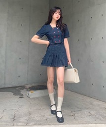 titty＆Co. PETIT by poyo | 【ファッションインフルエンサーPOYO×titty&Co.PETIT 】デニムプリーツスカパン(デニムスカート)