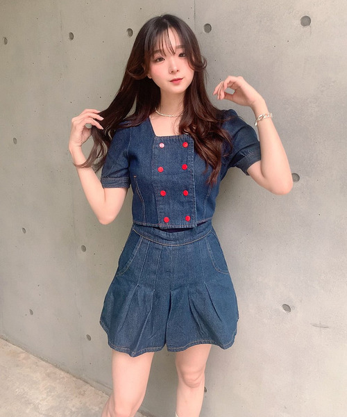 titty＆Co. PETIT by poyo（ティティーアンドコープティバイポヨ）の「【ファッションインフルエンサーPOYO×titty&Co.PETIT 】デニムプリーツスカパン（デニムスカート・レディース・インディゴブルー・SMALL/MEDIUM）」の10枚目の写真