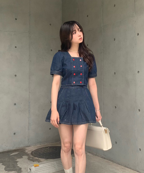 titty＆Co. PETIT by poyo（ティティーアンドコープティバイポヨ）の「【ファッションインフルエンサーPOYO×titty&Co.PETIT 】デニムプリーツスカパン（デニムスカート・レディース・インディゴブルー・SMALL/MEDIUM）」の4枚目の写真