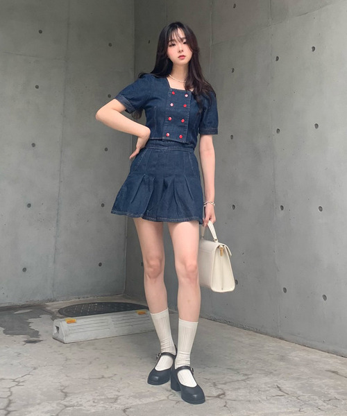 titty＆Co. PETIT by poyo（ティティーアンドコープティバイポヨ）の「【ファッションインフルエンサーPOYO×titty&Co.PETIT 】デニムプリーツスカパン（デニムスカート・レディース・インディゴブルー・SMALL/MEDIUM）」の8枚目の写真