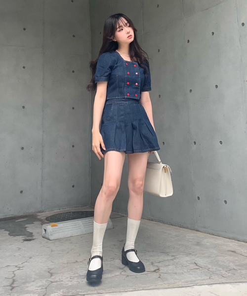 titty＆Co. PETIT by poyo（ティティーアンドコープティバイポヨ）の「【ファッションインフルエンサーPOYO×titty&Co.PETIT 】デニムプリーツスカパン（デニムスカート・レディース・インディゴブルー・SMALL/MEDIUM）」の9枚目の写真