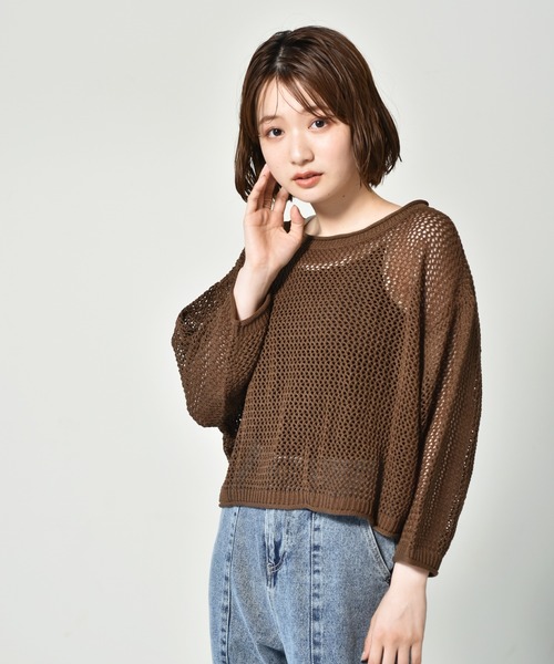 RETRO GIRL(レトロガール)の「2WAYメッシュニットカーデ(カーディガン/ボレロ・レディース・グリーン/ダークブラウン/ライトグレー/オレンジ・FREE)」の3枚目の写真