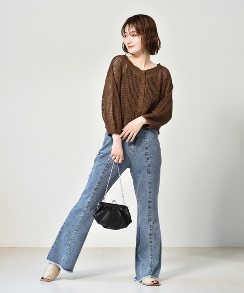 RETRO GIRL(レトロガール)の「2WAYメッシュニットカーデ(カーディガン/ボレロ・レディース・グリーン/ダークブラウン/ライトグレー/オレンジ・FREE)」の9枚目の写真