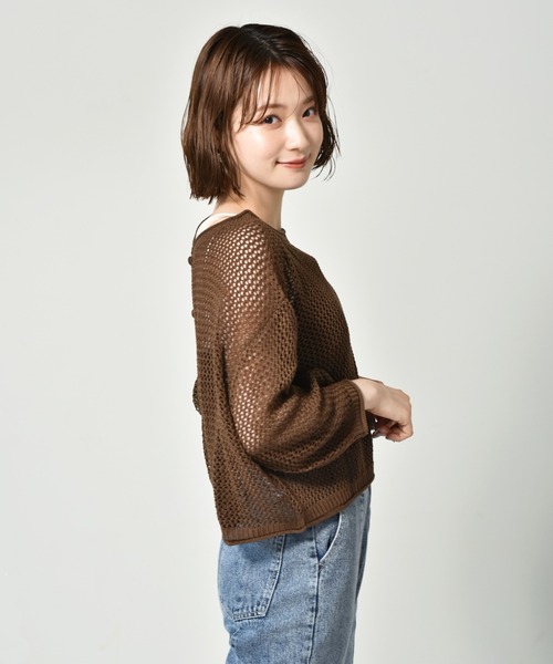 RETRO GIRL(レトロガール)の「2WAYメッシュニットカーデ(カーディガン/ボレロ・レディース・グリーン/ダークブラウン/ライトグレー/オレンジ・FREE)」の21枚目の写真