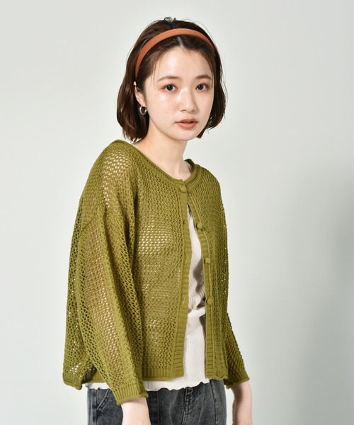 RETRO GIRL(レトロガール)の「2WAYメッシュニットカーデ(カーディガン/ボレロ・レディース・グリーン/ダークブラウン/ライトグレー/オレンジ・FREE)」の6枚目の写真