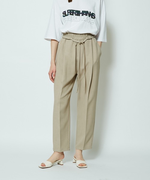 CIAOPANIC（チャオパニック）の「＃【SUPERTHANKS/スーパーサンクス】BELT TUCK TAPERD PT/タックテーパードパンツ（その他パンツ・レディース・ブラック/チェック/ライトベージュ・SMALL）」の3枚目の写真