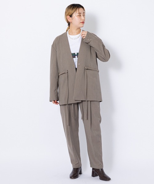 CIAOPANIC（チャオパニック）の「＃【SUPERTHANKS/スーパーサンクス】BELT TUCK TAPERD PT/タックテーパードパンツ（その他パンツ・レディース・ブラック/チェック/ライトベージュ・SMALL）」の8枚目の写真