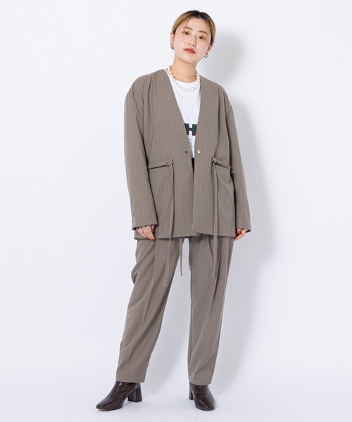 CIAOPANIC（チャオパニック）の「＃【SUPERTHANKS/スーパーサンクス】BELT TUCK TAPERD PT/タックテーパードパンツ（その他パンツ・レディース・ブラック/チェック/ライトベージュ・SMALL）」の13枚目の写真